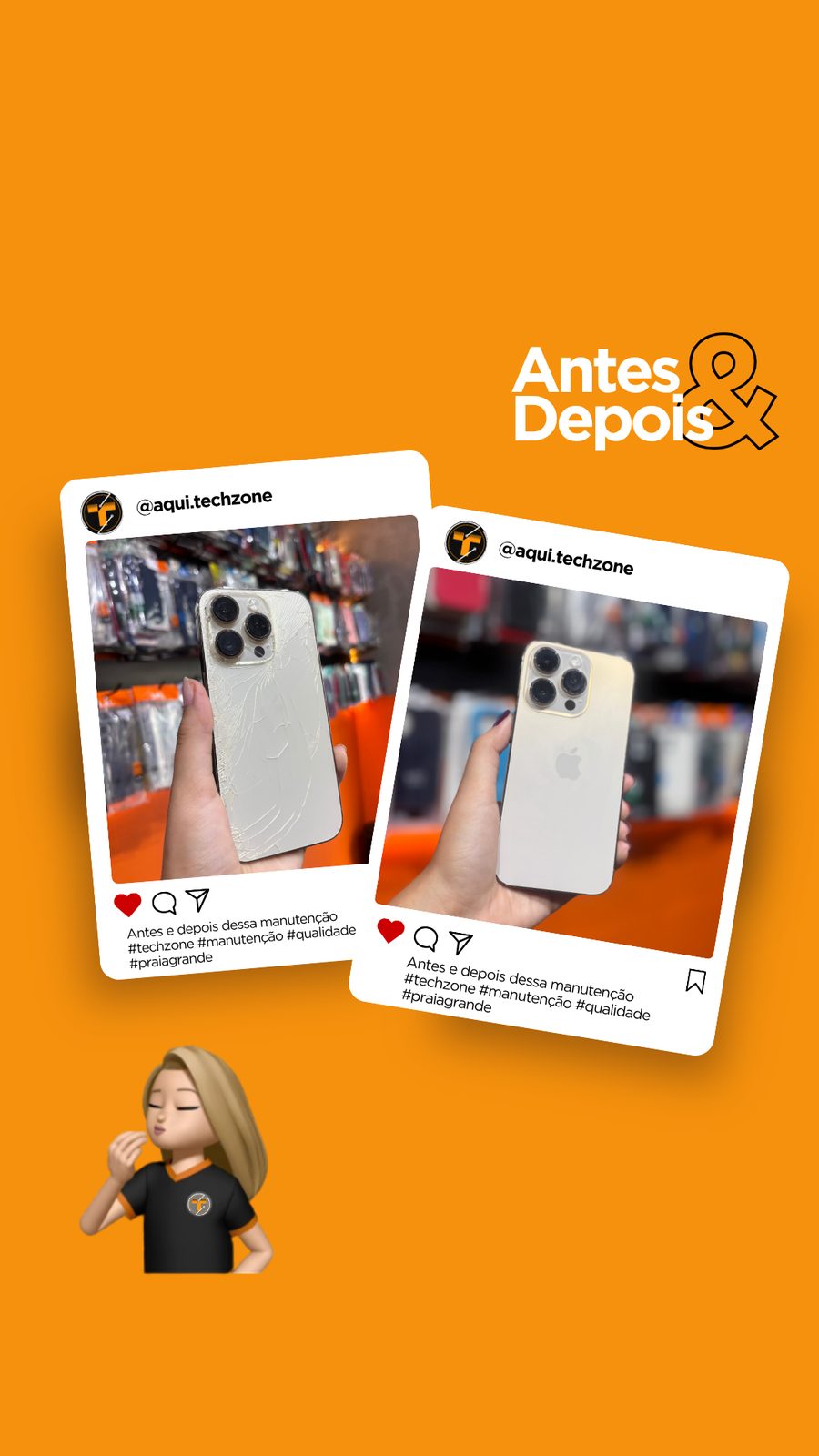 Antes e depois de tela